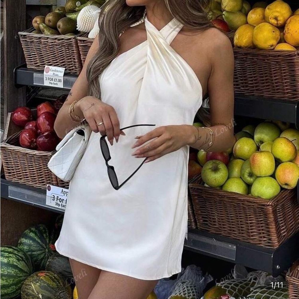 Elegant White Halter Dress